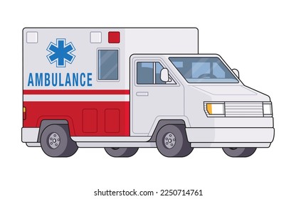 Ilustración vectorial de un coche de ambulancia de dibujos animados.