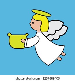 Vector illustration of cartoon angel on blue background