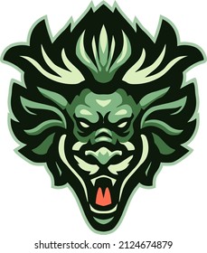 Vector illustration of Cartoon angry dragon head mascot	