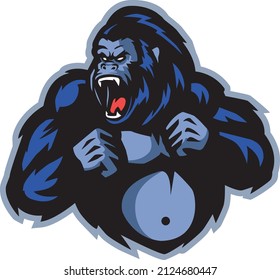 Vector illustration of Cartoon angry gorilla mascot roaring	