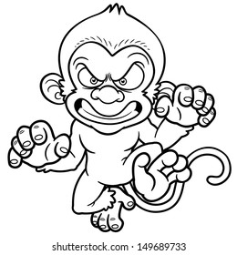 Vector illustration of cartoon Angry monkey - Coloring book