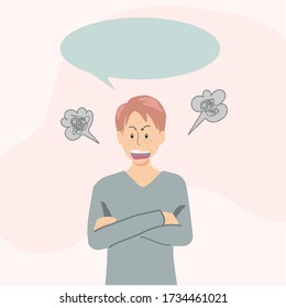 Vector Illustration Cartoon an angry people with dialog speech bubble. Emotional boss in rage. Feeling anger. Emoticon, emoji. Simple style 