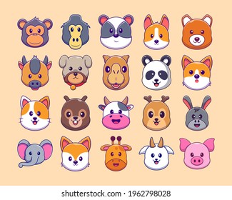Vector illustration of Cartoon Animal Collection. Flat Cartoon Character