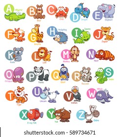 Vector illustration of Cartoon animal English alphabet