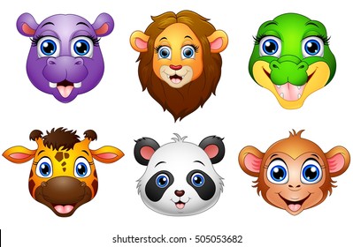 Vector Illustration Of Cartoon Animal Head Collection Set