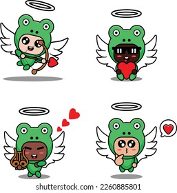 vector illustration cartoon animal mascot costume character frog cupid set bundle