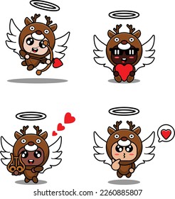 vector illustration cartoon animal mascot costume character deer cupid set bundle