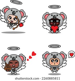 vector illustration cartoon animal mascot costume character koala cupid set bundle