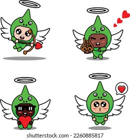 vector illustration cartoon animal mascot costume character chameleon cupid set bundle