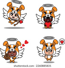 vector illustration cartoon animal mascot costume character dog cupid set bundle
