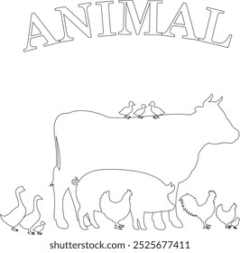 Ilustración vectorial de dibujos animados Animales vacas cerdos pollos patos