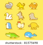 Vector illustration, cartoon animals ,cute doodle