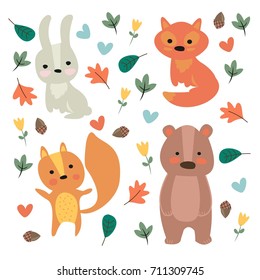 Vector illustration. The cartoon animals. The cute characters.