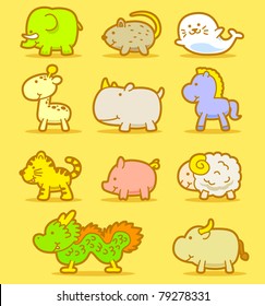 Vector illustration, cartoon animals ,cute doodle