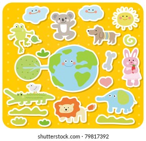 Vector illustration, cartoon animals ,cute doodle