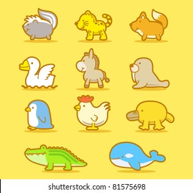 Vector illustration, cartoon animals ,cute doodle