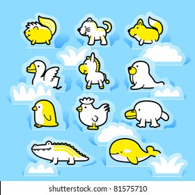 Vector illustration, cartoon animals ,cute doodle