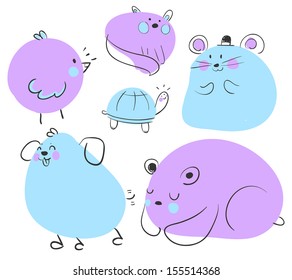 Vector illustration of cartoon animals. Each animal is in an isolated group.