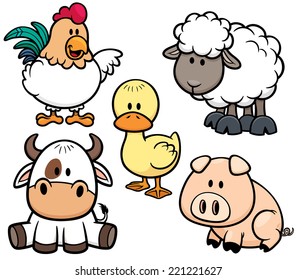 Vector Illustration of Cartoon Animals farm set