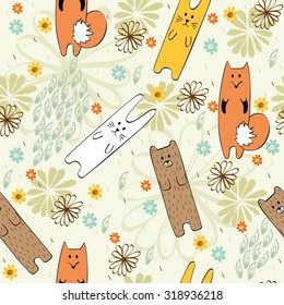 Vector illustration with cartoon animals. Seamless pattern