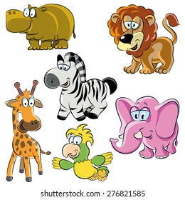 Vector illustration. cartoon animals set of six figures