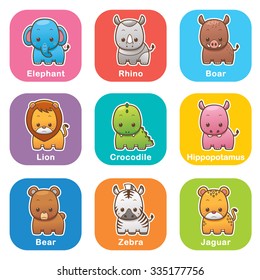 Vector illustration of Cartoon Animals set on color background