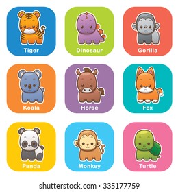Vector illustration of Cartoon Animals set on color background