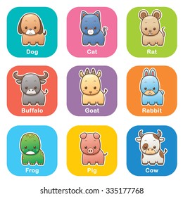 Vector illustration of Cartoon Animals set on color background