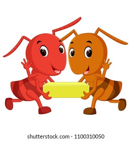 vector illustration of Cartoon ants holding cheese slice