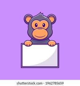 Vector illustration of Cartoon ape holding blank sign