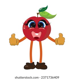 Vector illustration of cartoon apple on white background. Symbol of vegetable and healthy lifestyle.