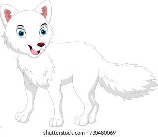 Vector Illustration Of Cartoon Arctic Fox Isolated On White Background