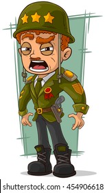 A Vector Illustration Of Cartoon Army General In Green Helmet