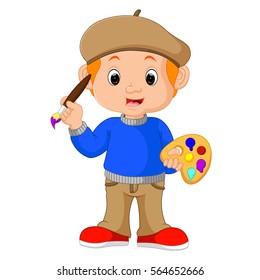vector illustration of Cartoon artist boy