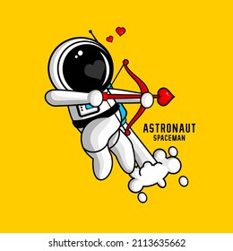 vector illustration of cartoon astronaut carrying a bow of love