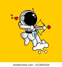 vector illustration of cartoon astronaut carrying a bow of love