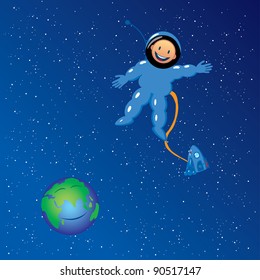Vector illustration of cartoon astronaut in outer space