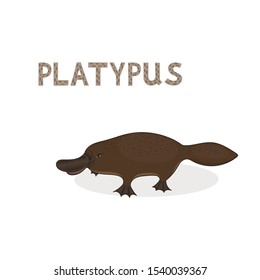 Vector illustration, a cartoon Australian platypus, isolated on a white background. Animal alphabet.