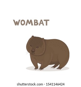 Vector illustration, a cartoon Australian wombat, isolated on a white background. Animal alphabet.