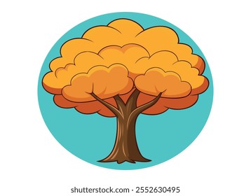 Vector Illustration of a Cartoon Autumn Tree with Orange Leaves	
