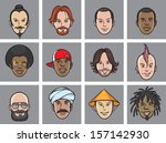 Vector illustration of Cartoon avatar eccentric faces. Easy-edit layered vector EPS10 file scalable to any size without quality loss. High resolution raster JPG file is included.