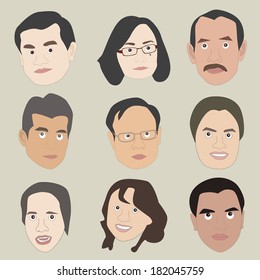Vector illustration of cartoon avatar human faces