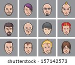 Vector illustration of Cartoon avatar various men faces. Easy-edit layered vector EPS10 file scalable to any size without quality loss. High resolution raster JPG file is included.