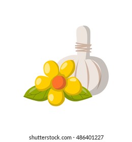 Vector illustration with cartoon ayurveda relaxation spa herbal press isolated on white background. Thailand, asian spa therapy wellness relaxation icon. Vector massage skincare background