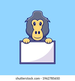 Vector illustration of Cartoon baboon holding blank sign