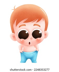 Vector Illustration of Cartoon Baby character. Cute baby put on baby onesie