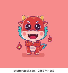 Vector illustration of cartoon baby dragon. Cute cartoon of standing dragon. Isolated character of dragon.