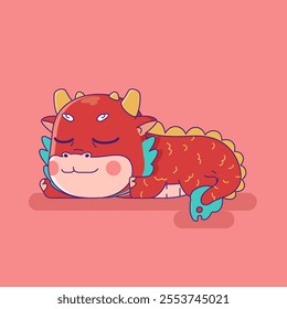 Vector illustration of cartoon baby dragon. Cute cartoon of sleeping dragon. Isolated character of dragon.