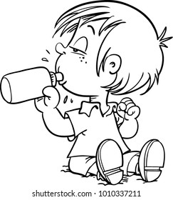 Vector Illustration of Cartoon baby holding a milk bottle.Baby infant eating milk