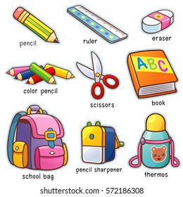 Vector illustration of Cartoon Back to school vocabulary